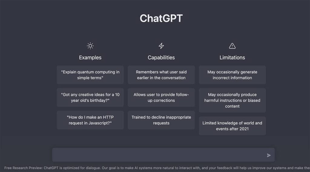 Une capture d'écran de l'interface utilisateur de ChatGPT, montrant les différentes options et fonctionnalités disponibles